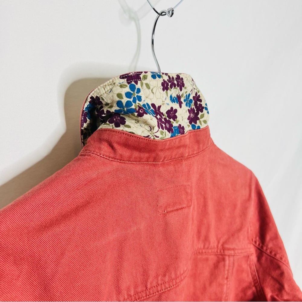 LL Bean Denim Pink /Salmon Floral Lined Jean Jacket - Picture 10 of 15